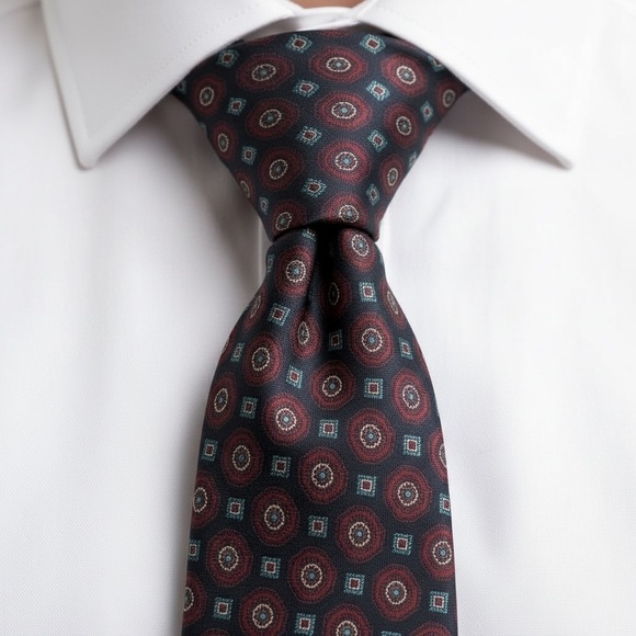 Oscar de la Renta Other - Vtg 80s Oscar de la Renta Couture Neck Tie Maroon Geometric Print Preppy Classic